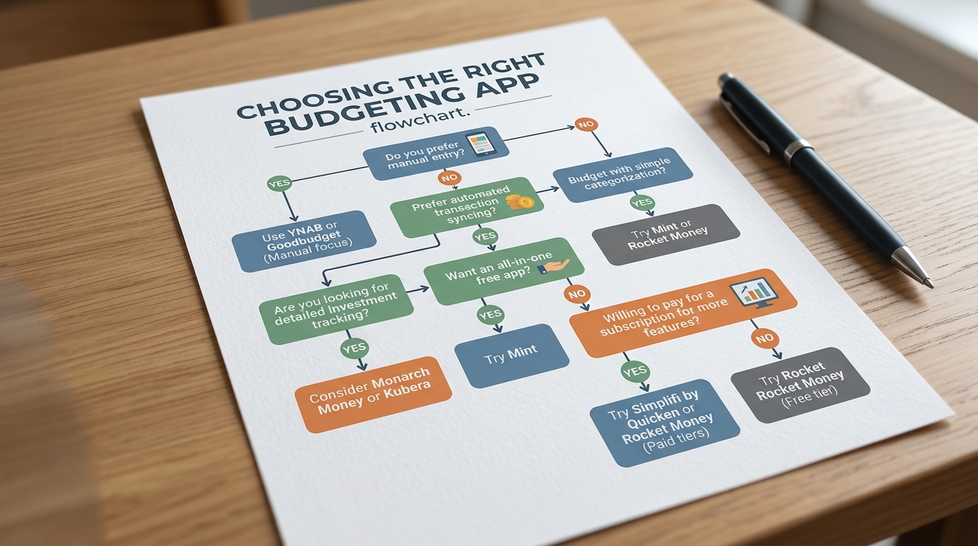 best budgeting tools free — how to choose a money app flowchart