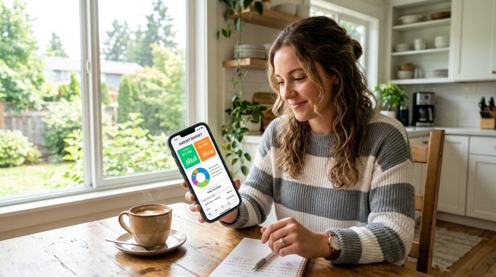 best free budgeting apps — person tracking spending on phone