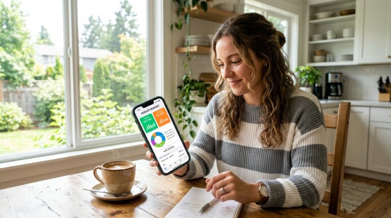 best free budgeting apps — person tracking spending on phone