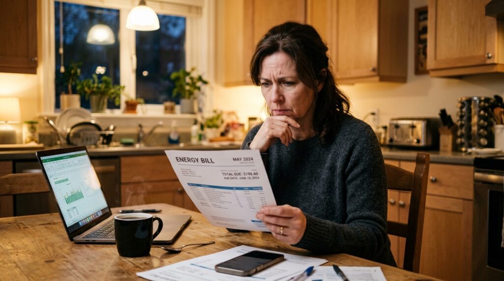 how to lower electric bill — homeowner reviewing rising 2026 utility costs