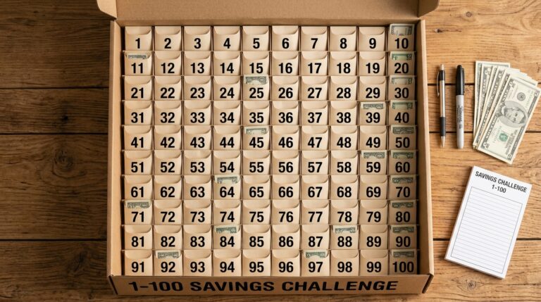 100 envelope challenge box with numbered cash envelopes