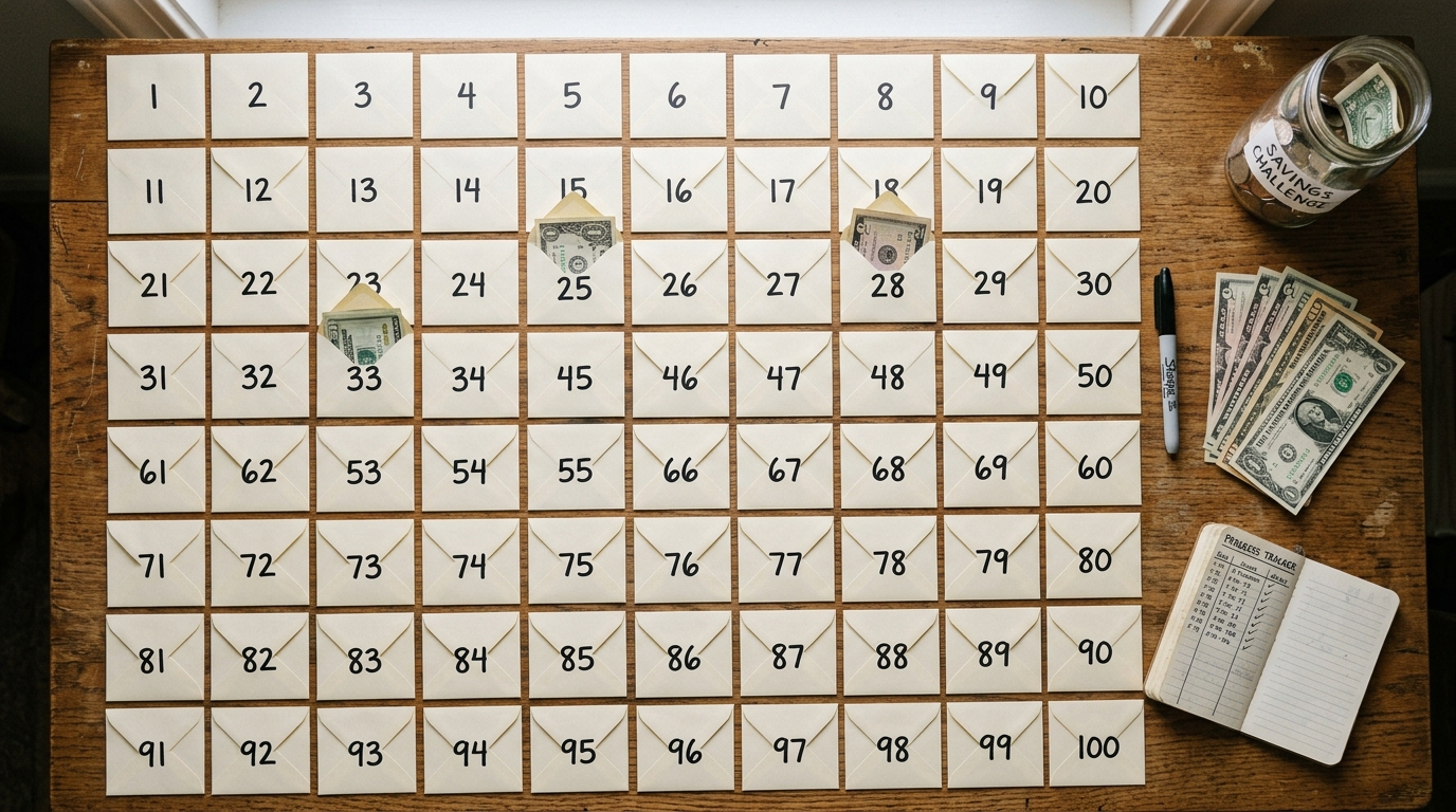 100 envelope savings challenge setup step by step