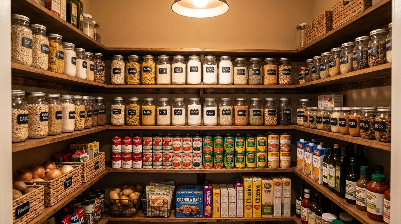 grocery savings no coupons — well-stocked pantry