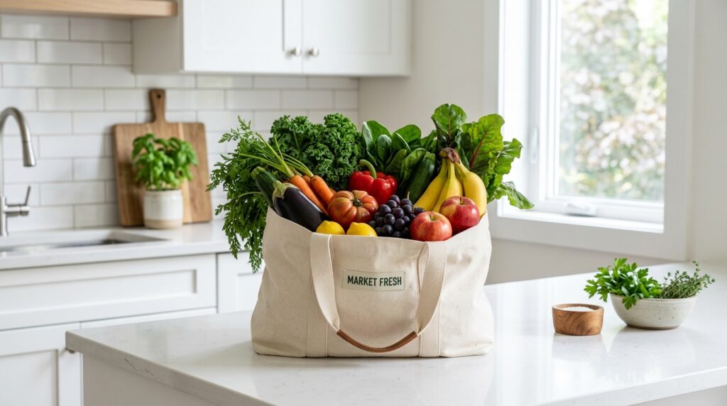 grocery budget for one person — fresh groceries on a counter