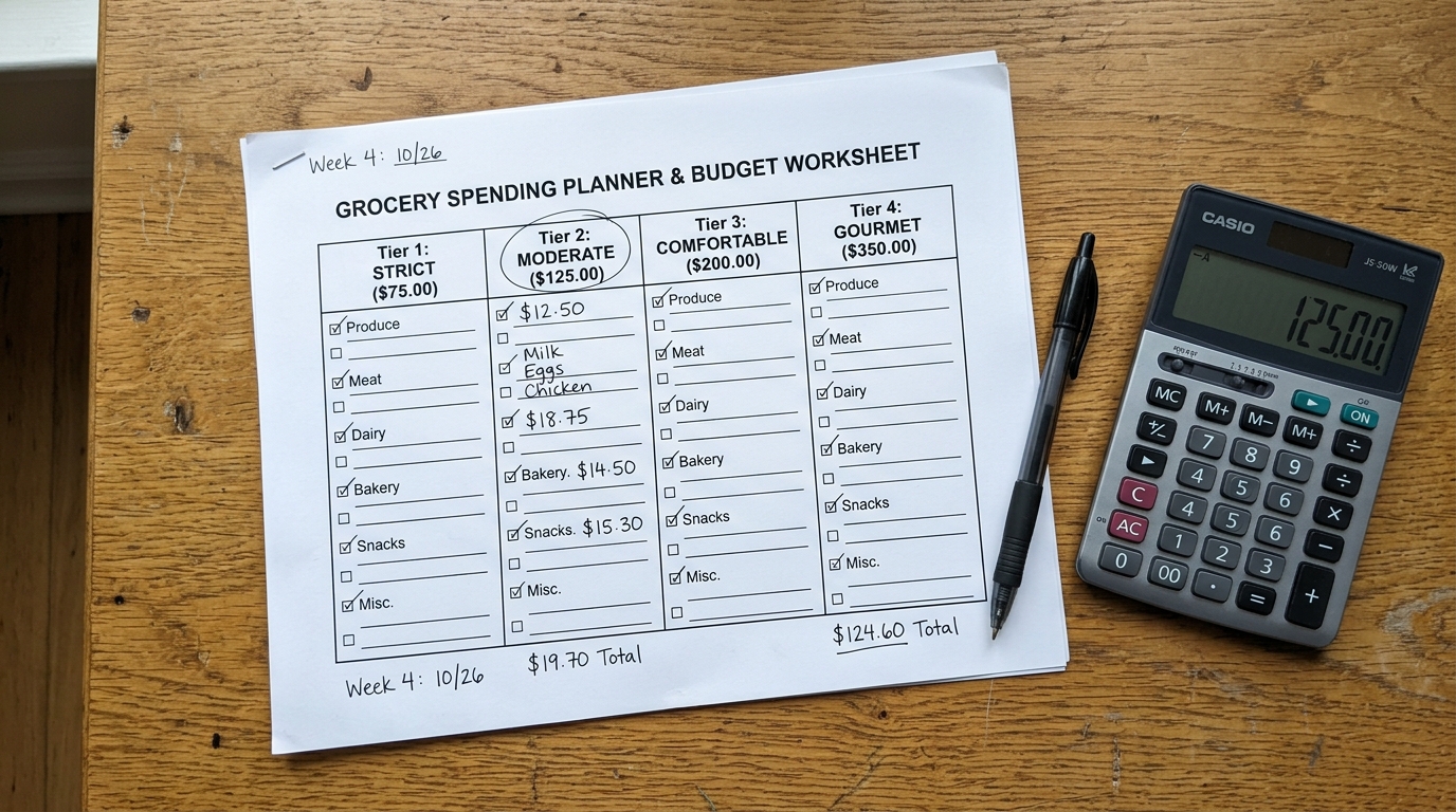 grocery budget for one person — USDA cost tiers 2026