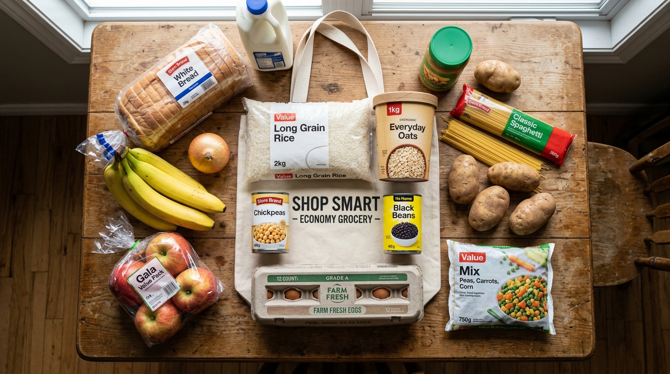 meal prep under $30 grocery haul on a table