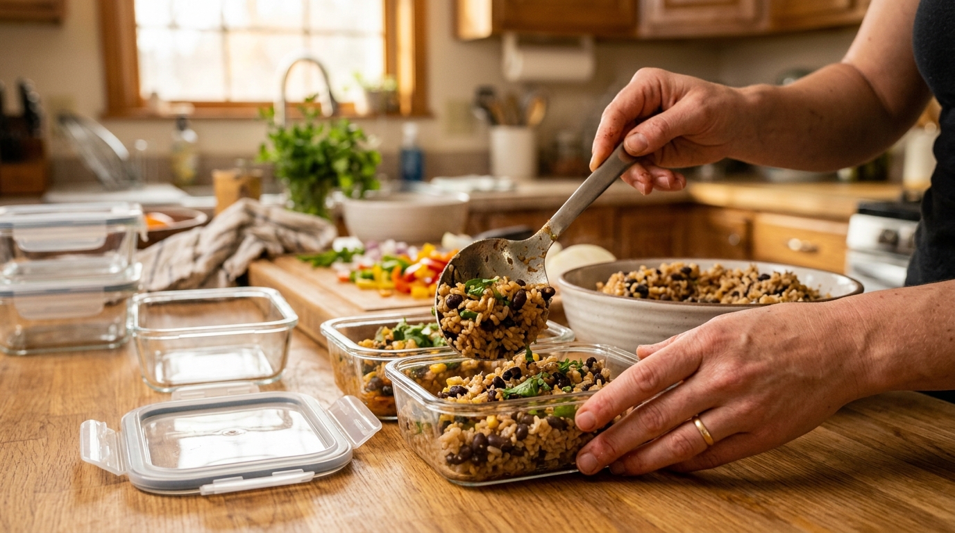meal prep under $30 — portioning meals into containers
