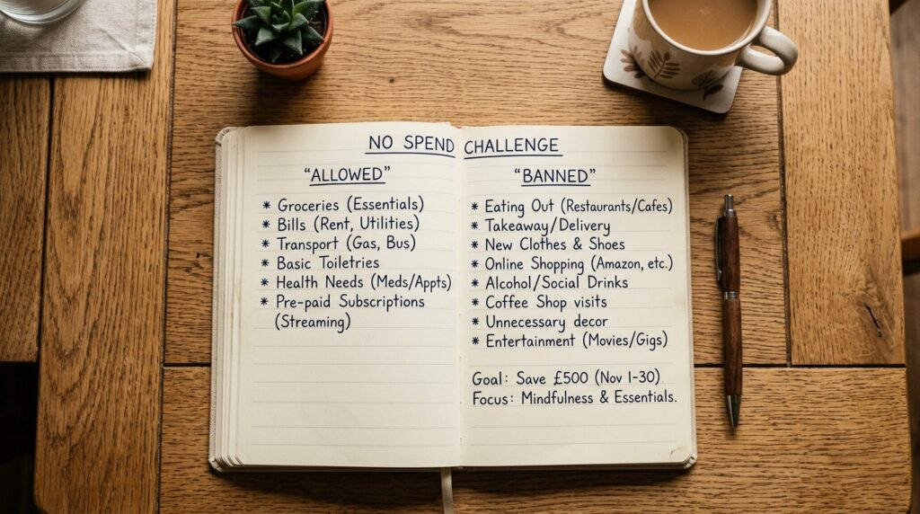 no spend challenge rules — sorting allowed and banned spending