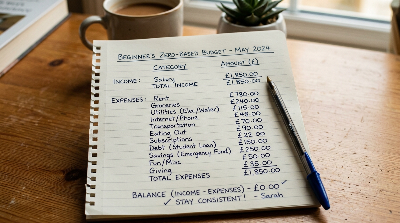 how to start a budget with no money — handwritten zero-based budget for beginners