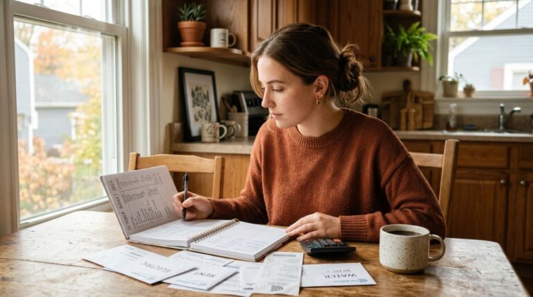 How to Live on $1,500 a Month: 7 Smart, Proven Tips for 2026 how to live on 1500 a month — woman reviewing budget planner at kitchen table