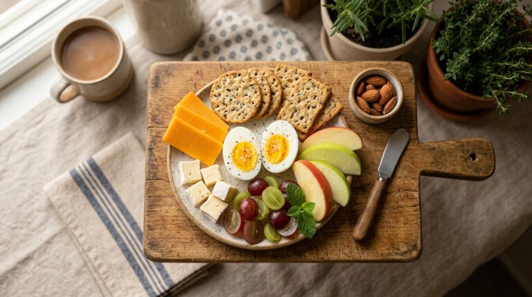 girl dinner ideas — balanced snack plate with protein, carbs, and fruit