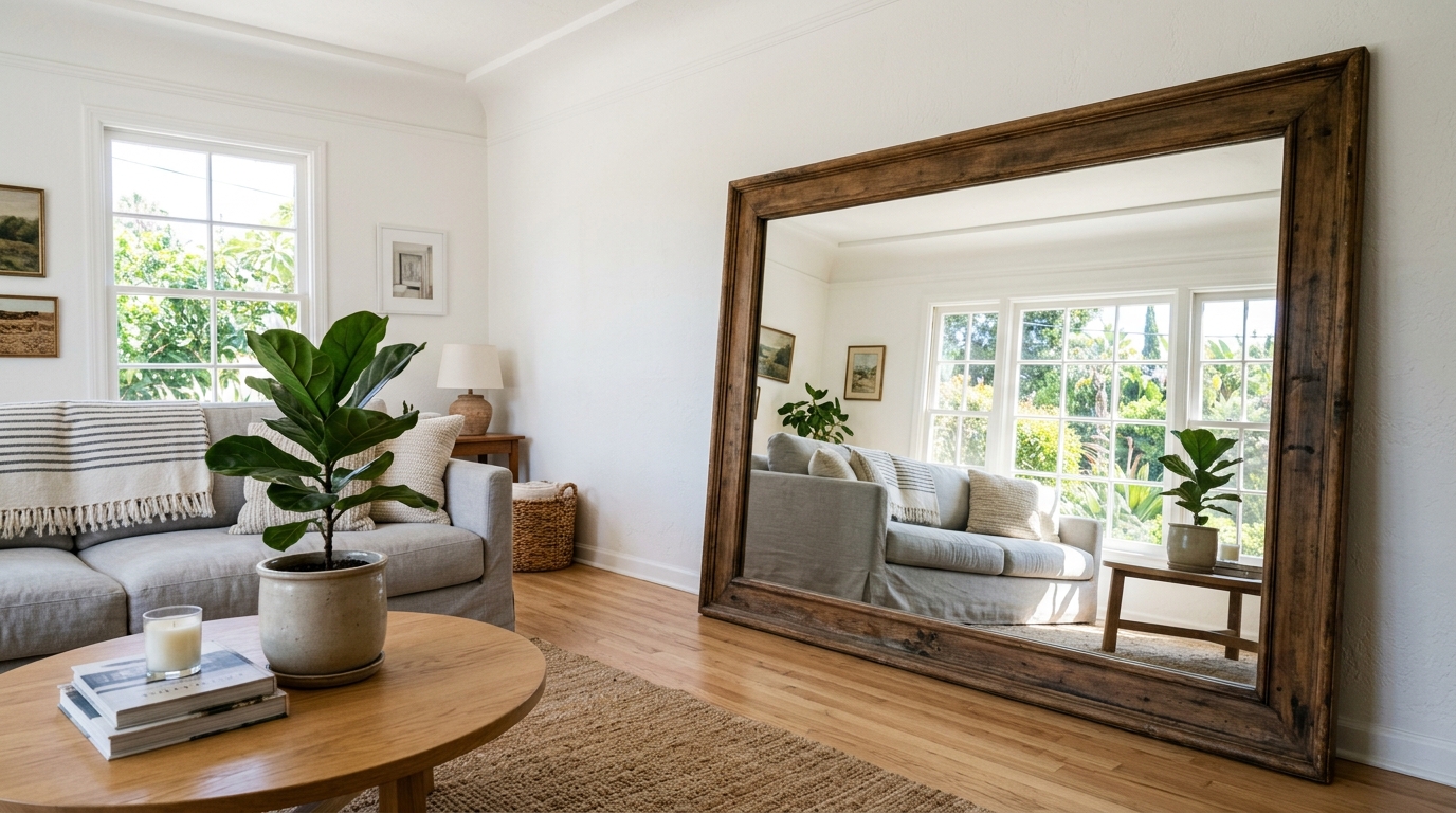small space decorating ideas — large mirror reflecting window light
