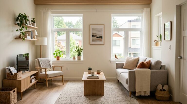 12 Genius Studio Apartment Organization Ideas to Beat the 2026 Space Squeeze Studio apartment organization ideas — sunlit tidy studio with vertical shelving