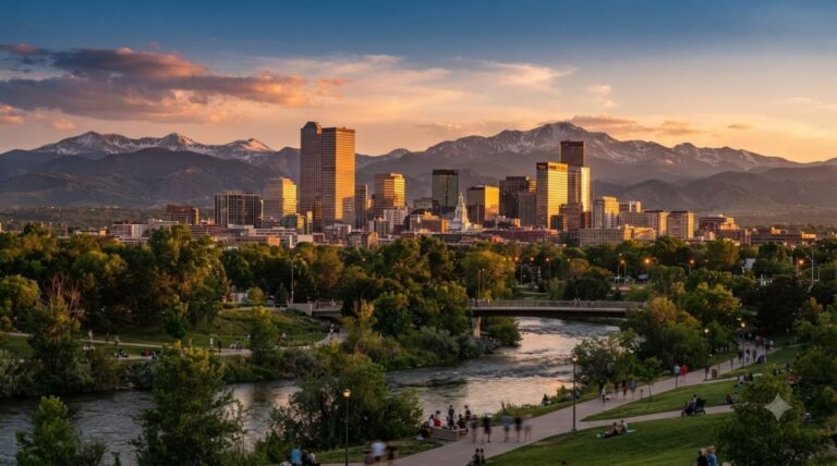 Cash Stuffing Denver CO: 7 Real Ways to Save in 2026 Denver Colorado skyline at golden hour with Rocky Mountains, cash stuffing Denver Colorado guide